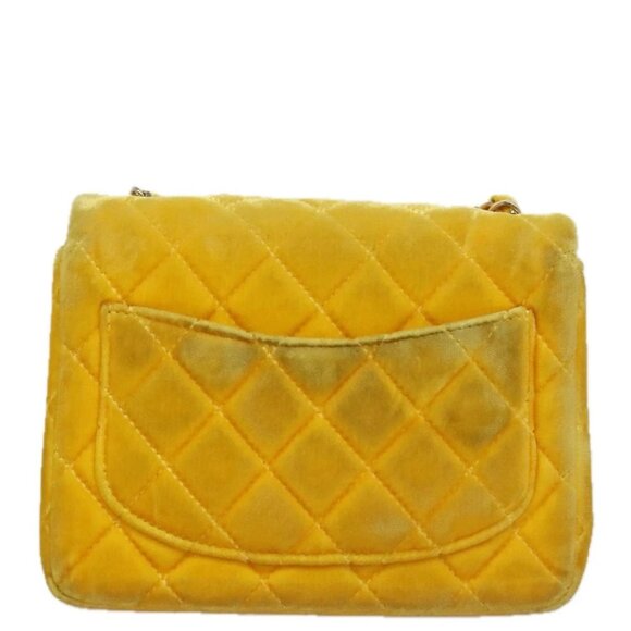 CHANEL Matelasse Chain Shoulder Bag Velor Yellow CC Auth 106423 - Picture 2 of 16